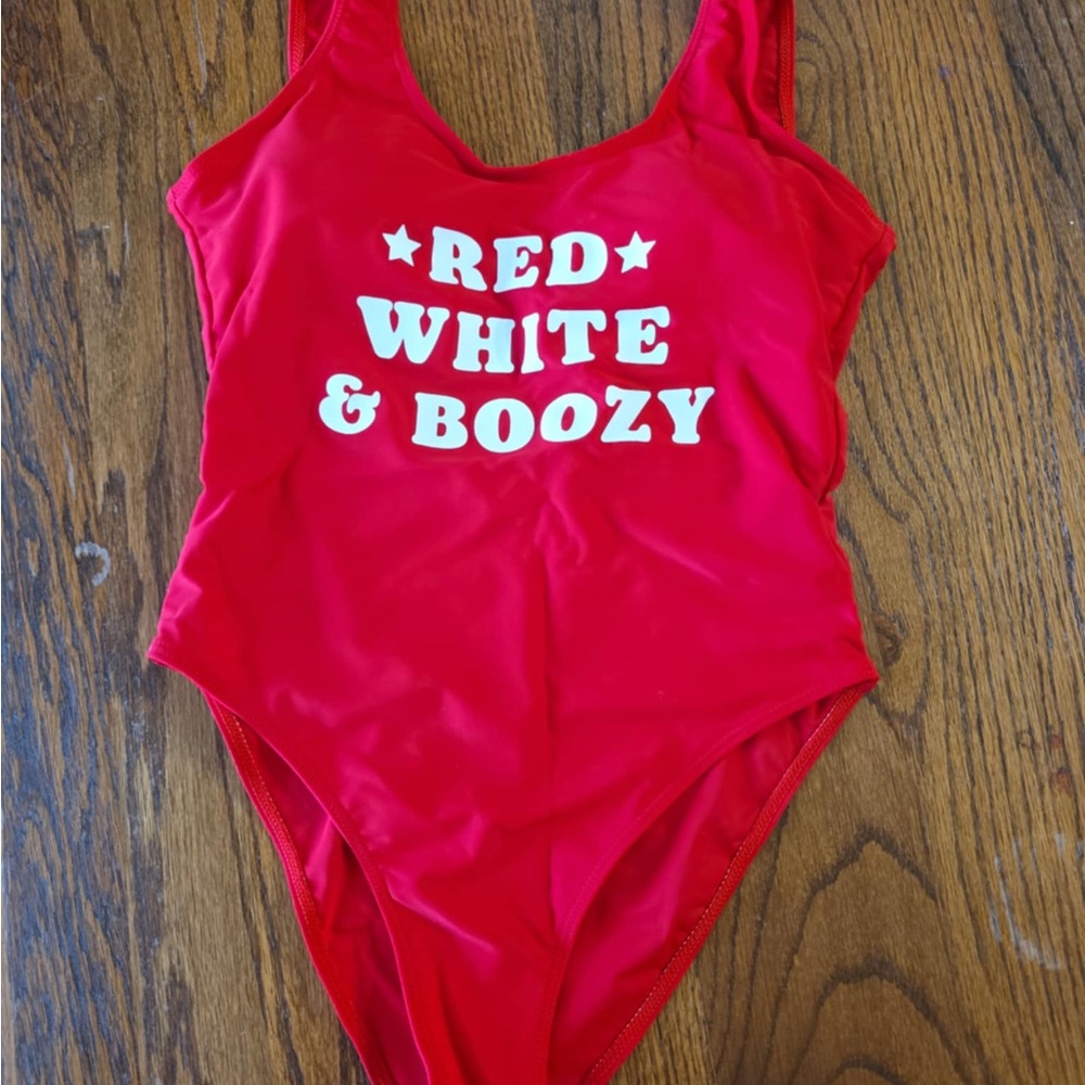 Red White & Boozy One Piece Swimsuit | Small | 4th of July